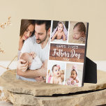 Happy First Father's Day Wood 5 Photo Collage   Plaque<br><div class="desc">First father's day gift idea -A modern photo plaque with a collage grid created with 5 pictures and message on a trendy Wood  block.</div>
