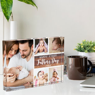 Happy First Father's Day Wood 5 Picture Collage Photo Block