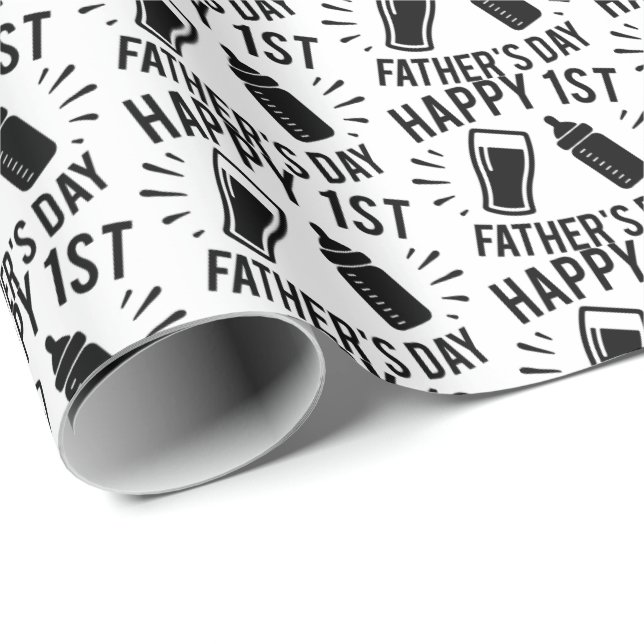 Happy First Father's Day word art Wrapping Paper (Roll Corner)