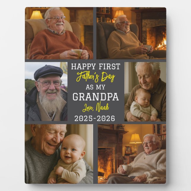Happy First Grandpa Day Photo Collage Plaque (Front)