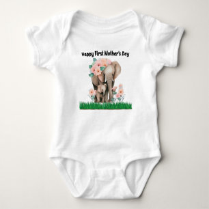 happy first mother day cute elephant  baby bodysuit
