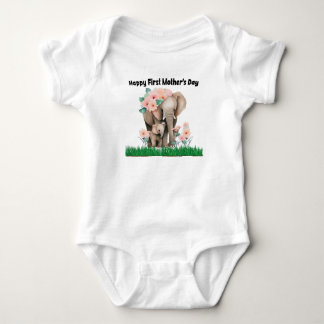happy first mother day cute elephant  baby bodysuit