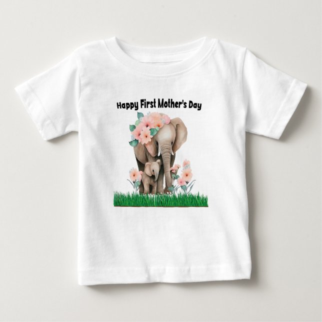 happy first mother day cute elephant  baby T-Shirt (Front)