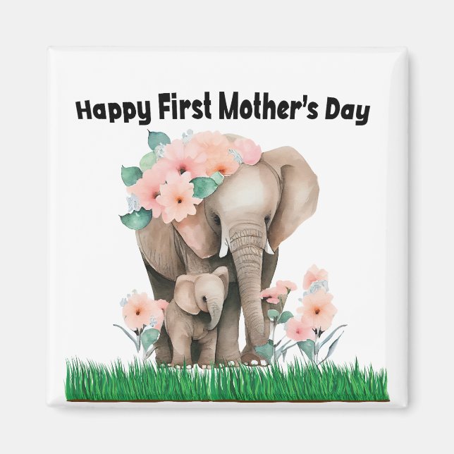 happy first mother day cute elephant magnet (Front)