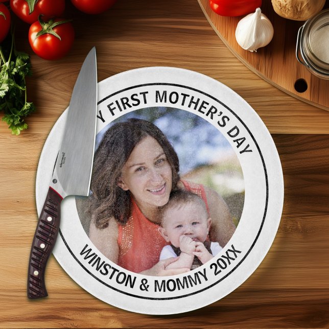 Happy First Mother’s Day Custom Photo & Text Cutting Board (Creator Uploaded)