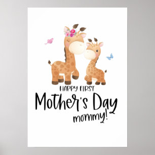 Happy First Mother’s Day 🦒 Giraffe + Butterflies Poster