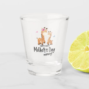 Happy First Mother’s Day 🦒 Giraffe + Butterflies Shot Glass