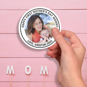 Happy First Mother’s Day Mommy Custom Photo & Text Classic Round Sticker
