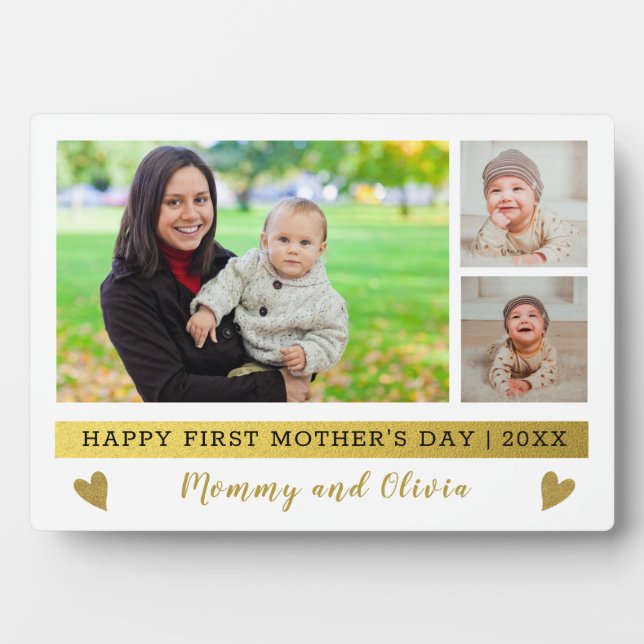 Happy First Mother's Day 3 Photo Collage Plaque (Front)