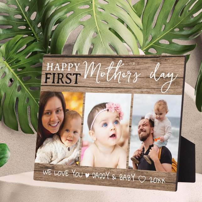 Happy First Mother's Day 3 Photo Collage Wood  Plaque (Happy First Mother's Day 3 Photo Collage Wood Plaque
)