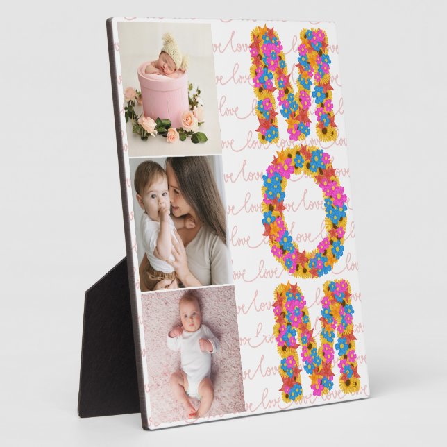 Happy First Mothers Day 3 Photo Personalised   Plaque (Side)