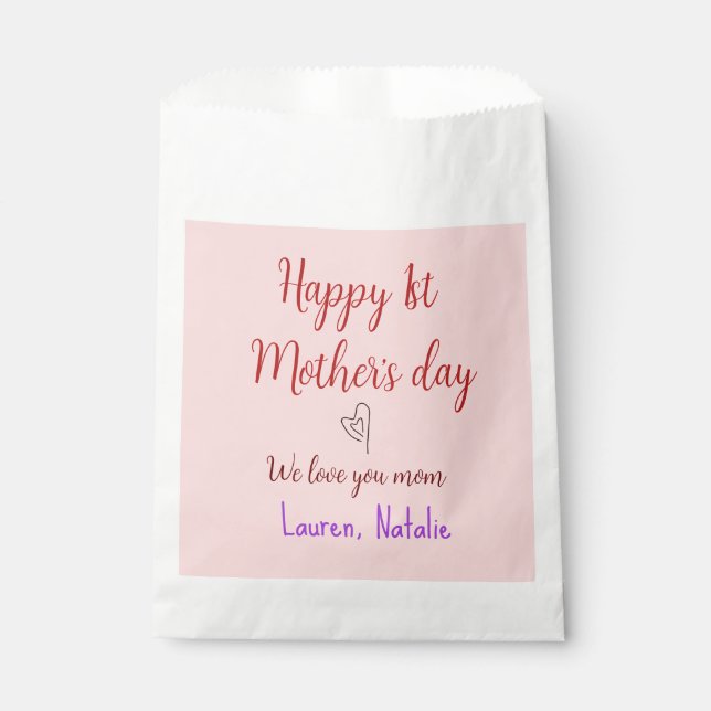 Happy first mothers day add name text mummy heart favour bag (Front)