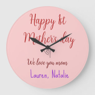 Happy first mothers day add name text mummy heart large clock