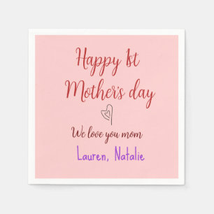 Happy first mothers day add name text mummy heart napkin