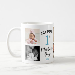 Happy First Mother's Day Blue 8 Photo Collage Coffee Mug