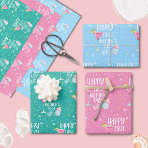 Happy First Mother's Day Cute Pastel  Wrapping Paper Sheet