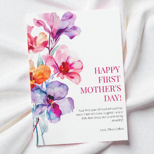 Happy First Mother's Day Elegant Floral Flowers Holiday Card