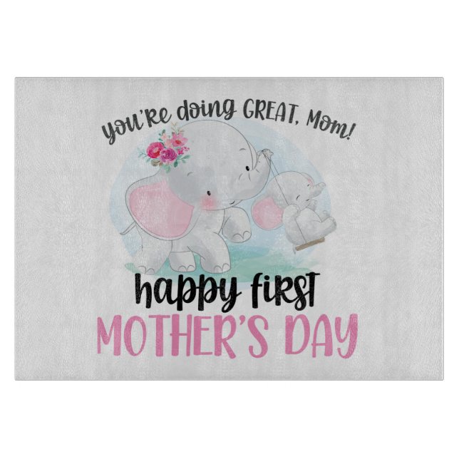 Happy First Mother's Day Elephant Cutting Board (Front)