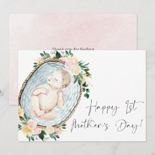 Happy First Mother's Day Floral Baby Girl Pink Holiday Card