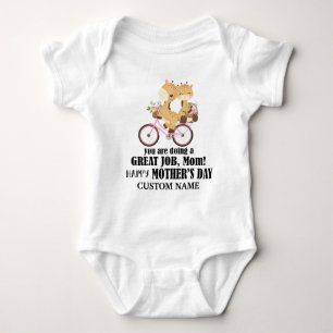 Happy First Mother's Day Giraffes on Bike + Name Baby Bodysuit