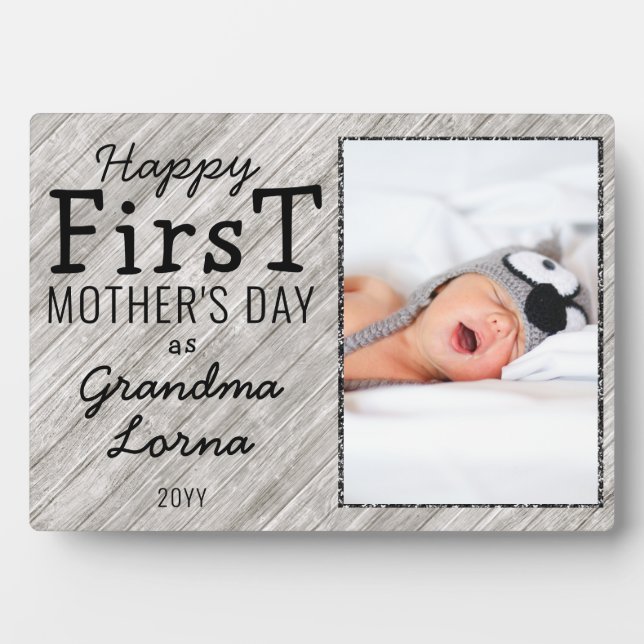 Happy First Mother's Day Grandma Custom Photo Wood Plaque (Front)