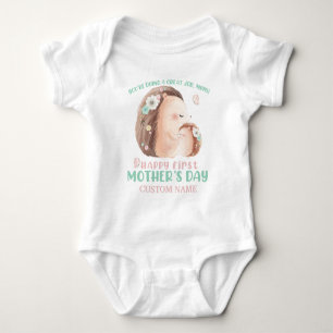 Happy First Mother's Day Hedgehogs + Custom Name Baby Bodysuit