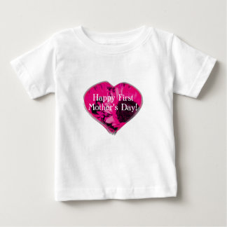 "Happy First Mother's Day" - Pink Sunflowers/Heart Baby T-Shirt
