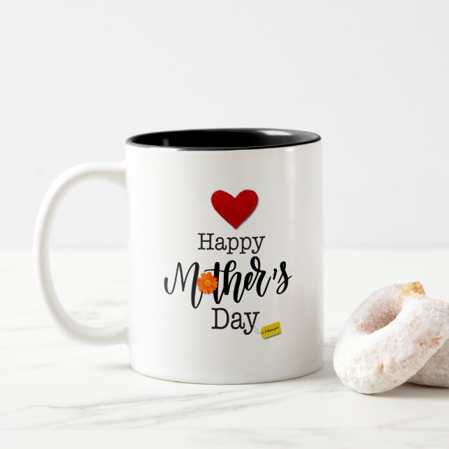 Happy First Mothers Day simple design Two-Tone Coffee Mug (With Donut)
