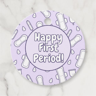 Happy First Period Party Purple Cute Tampon Pad Favour Tags