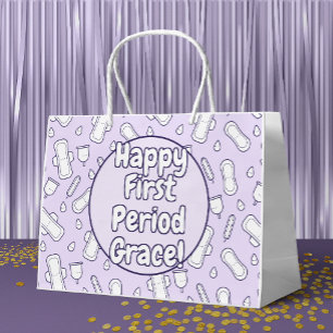 Happy First Period Party Purple Cute Tampon Pad Large Gift Bag