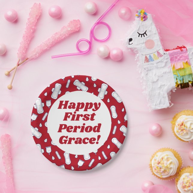 Happy First Period Party Red Tampon Pad Name Paper Plate (Party)