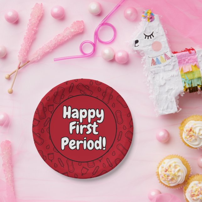 Happy First Period Party Red Tampon Pad Pattern Paper Plate (Party)