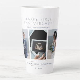Happy First Wedding Anniversary 3 Photos Collage Latte Mug