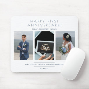 Happy First Wedding Anniversary 3 Photos Collage Mouse Pad