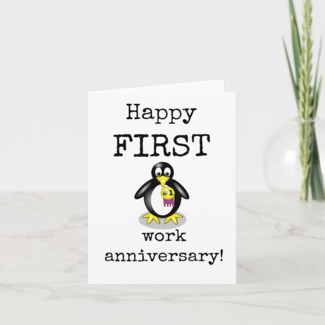 Happy First Work Anniversary Card, Cute Thank You Card (Front)