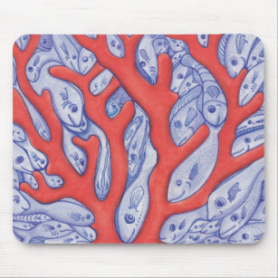 Happy Fish and Coral Blue and Orange Mousepad