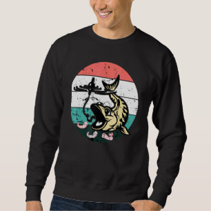 Happy Fish And Worm Fishing Farm Distressed Retro  Sweatshirt
