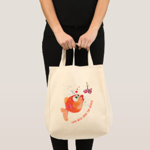 Happy Fish and Worm Funny Tote Bag - Custom Text