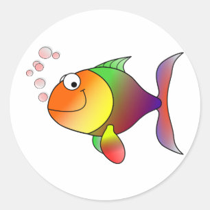 Happy Fish ~ Bubbles Classic Round Sticker