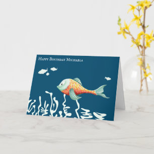 Happy Fish Cute Personalised Birthday Card