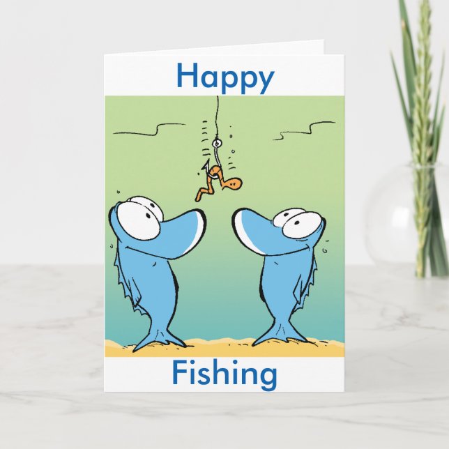 Happy Fishing Funny Cartoon Greeting Card (Front)