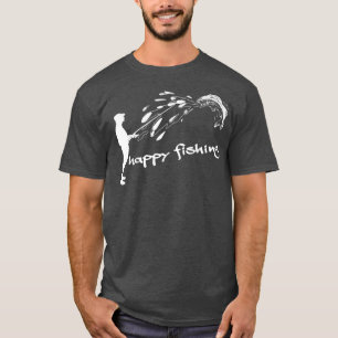 Happy Fishing Vomiting fish spits on angler T-Shirt