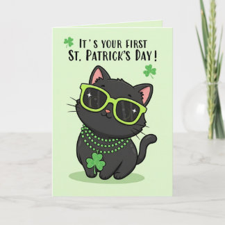 Happy Fisrt St Patricks Day Baby Cute Kitten  Holiday Card