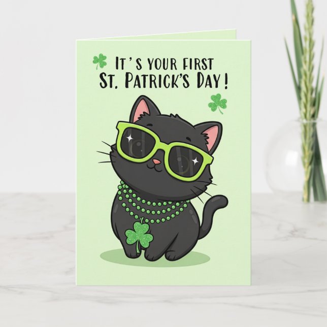 Happy Fisrt St Patricks Day Baby Cute Kitten  Holiday Card (Front)