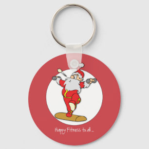 Happy Fitness Exercise Christmas with Santa Key Ring