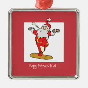 Happy Fitness Exercise Christmas with Santa Metal Ornament
