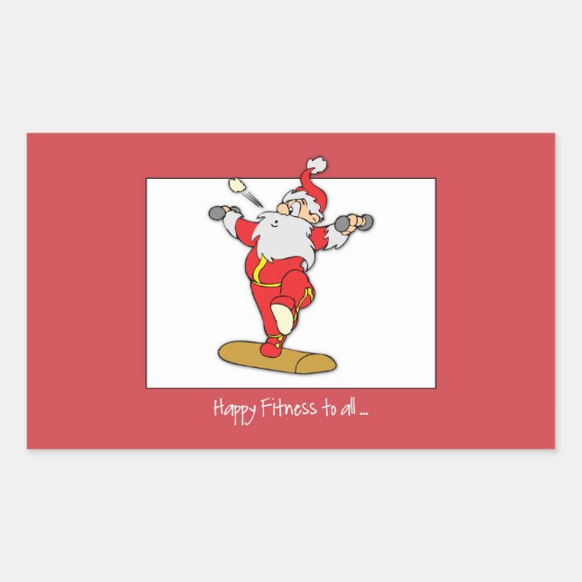 Happy Fitness Exercise Christmas with Santa Rectangular Sticker (Front)