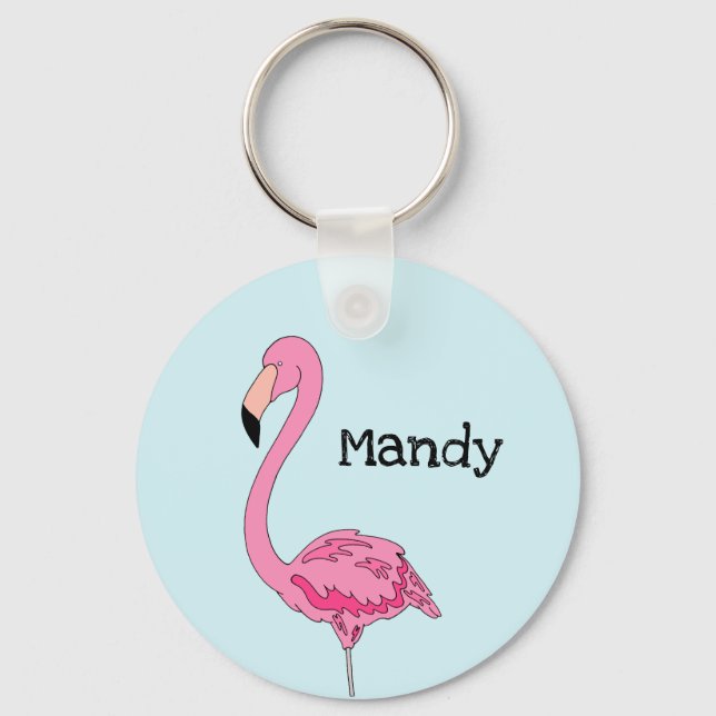 Happy Flamingo Personalised Keychain (Front)