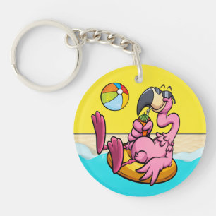 Happy Flamingo SEE BACK  Key Ring
