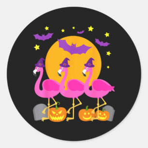 Happy Flamingoween Funny Flamingo Halloween Classic Round Sticker